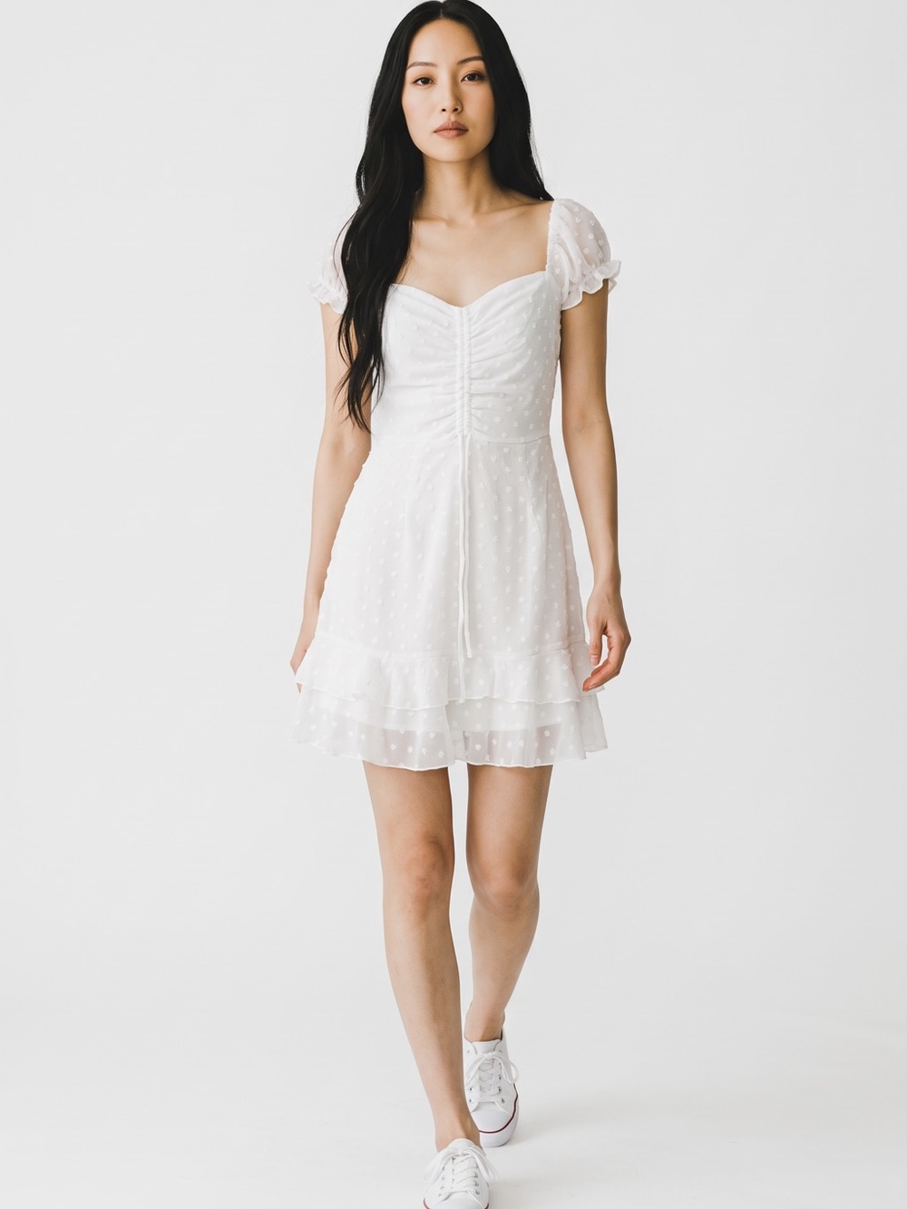 Princess Polly White Swiss Dot Sweetheart Mini Dress